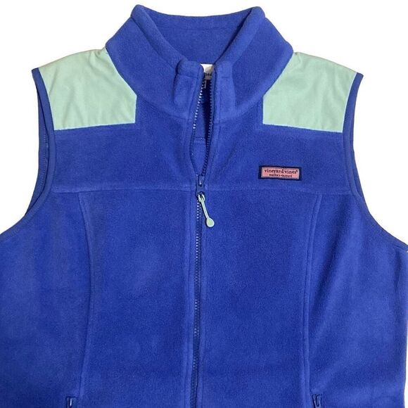Vineyard Vines Blue and Mint Green Full Zip Fleece Vest Women Size Medium EUC - Picture 3 of 12